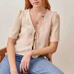 Reformation Romano Top 100% Silk Cream S
